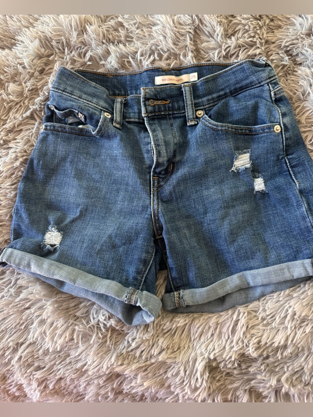 Levi's Blue Distressed Rolled Hem Jean Shorts